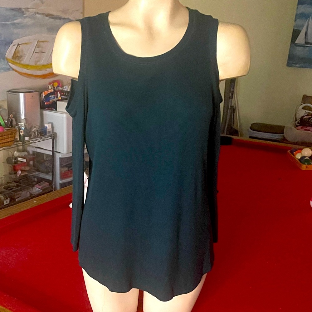 Forest green cold shoulder top